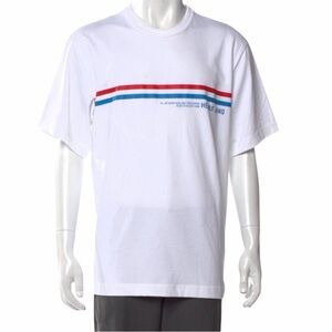 Helmut Lang Lifesaver Tee Mens M White Stripe Logo Shirt NEW No Tags MSRP $165